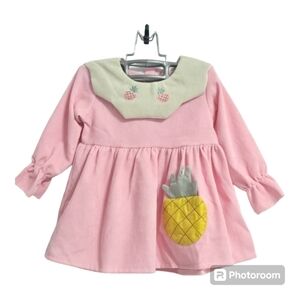 cute korean girls dresses Curdroy Long Sleeve Lapel  dress pineapple embroidery